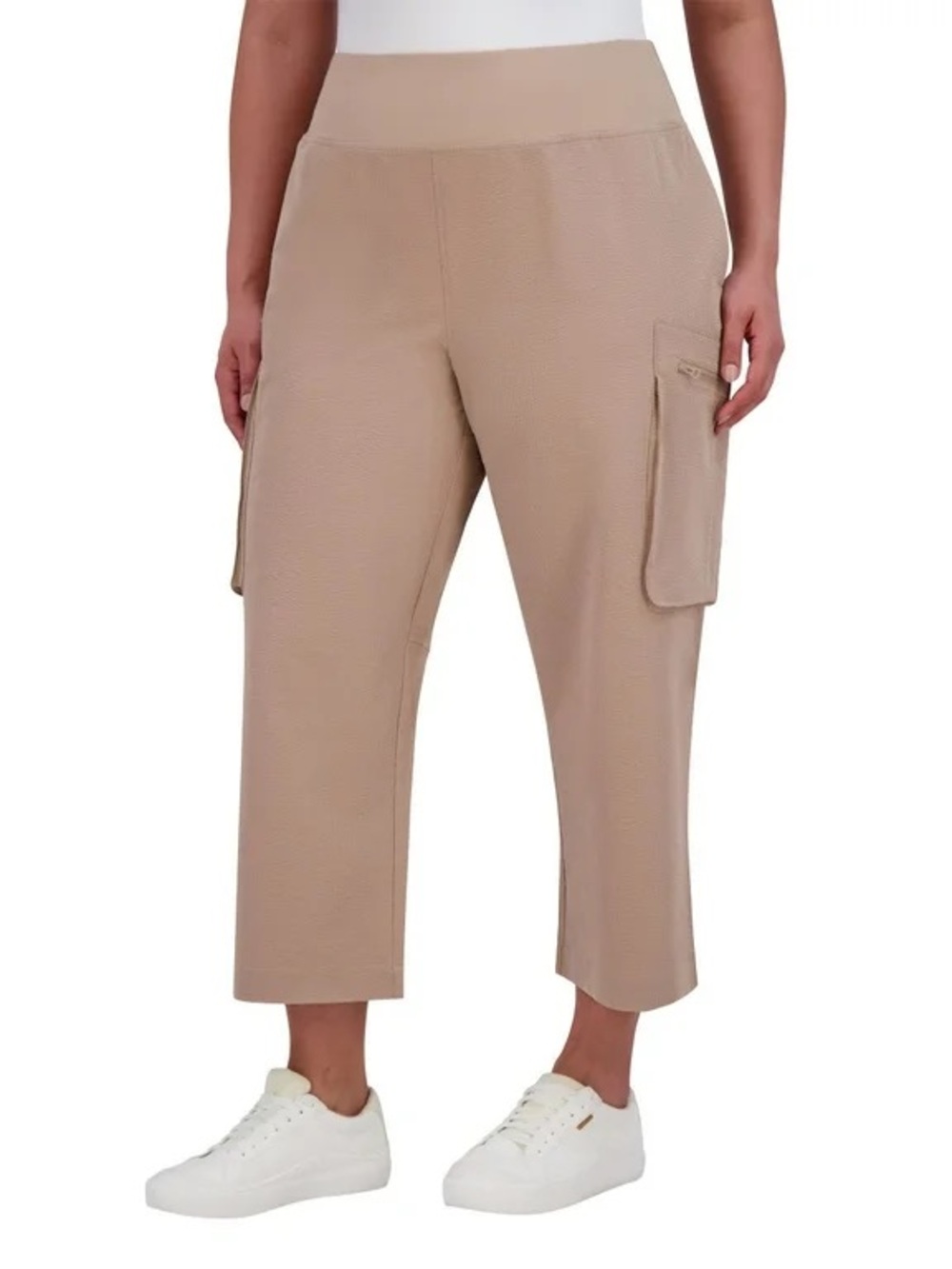Sage Collective Athleisure Textured Wide Leg Crop Cargo Pants Beige Size Large